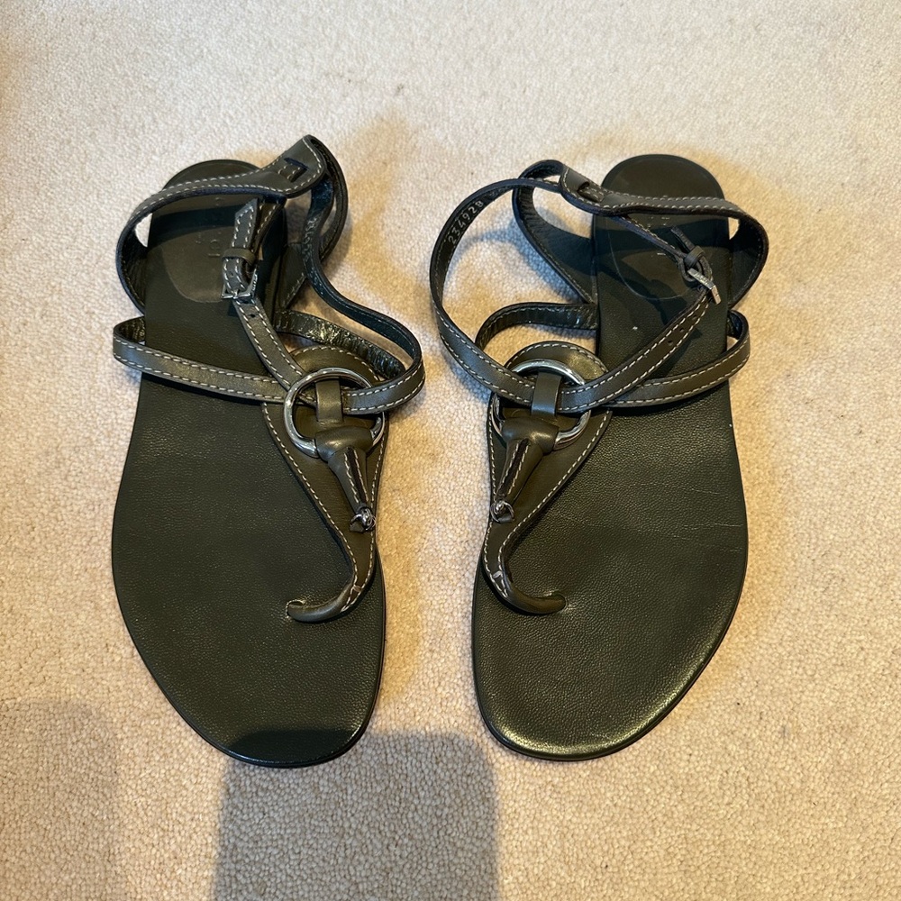 Gucci Green Leather Gladiator Sandals